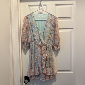 Paisley Mini Dress in Blue and Pink